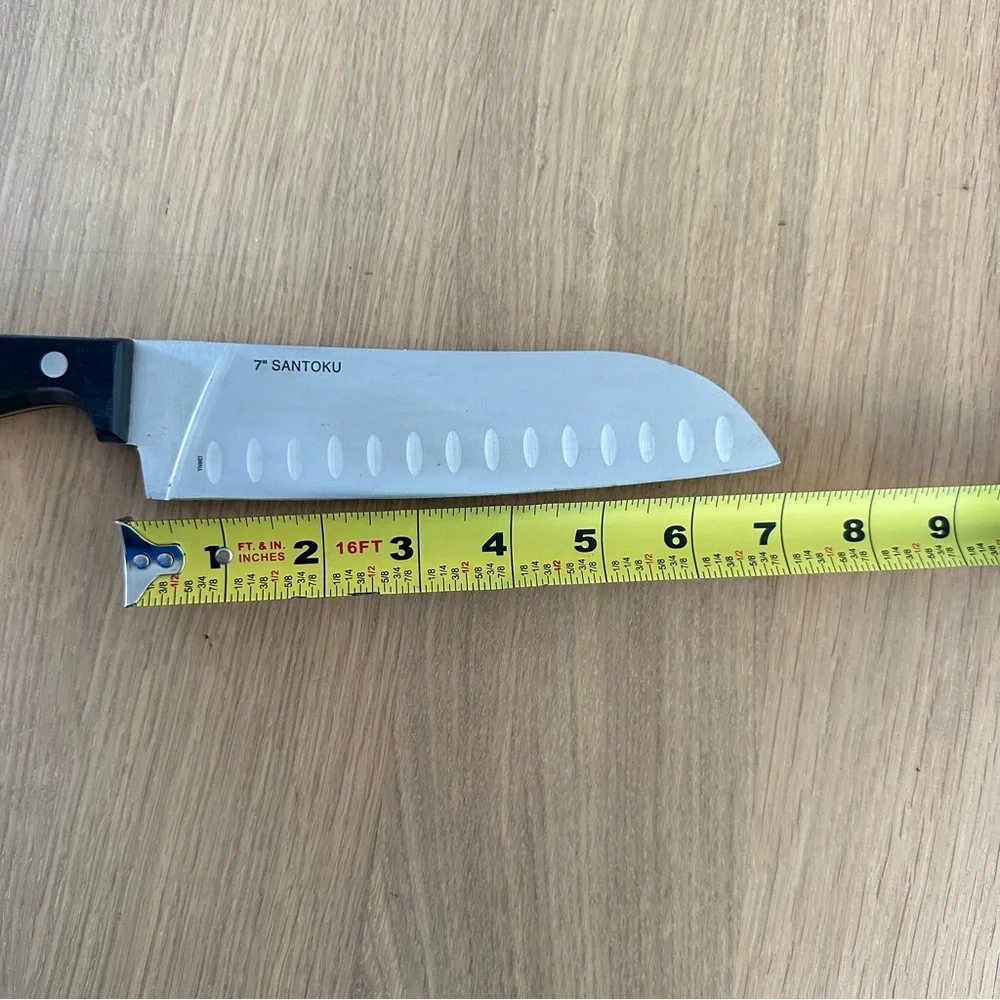 EMERIL LAGASSE 7” Santoku Knife Blade Stainless Steel Forged Black Rivet Handle